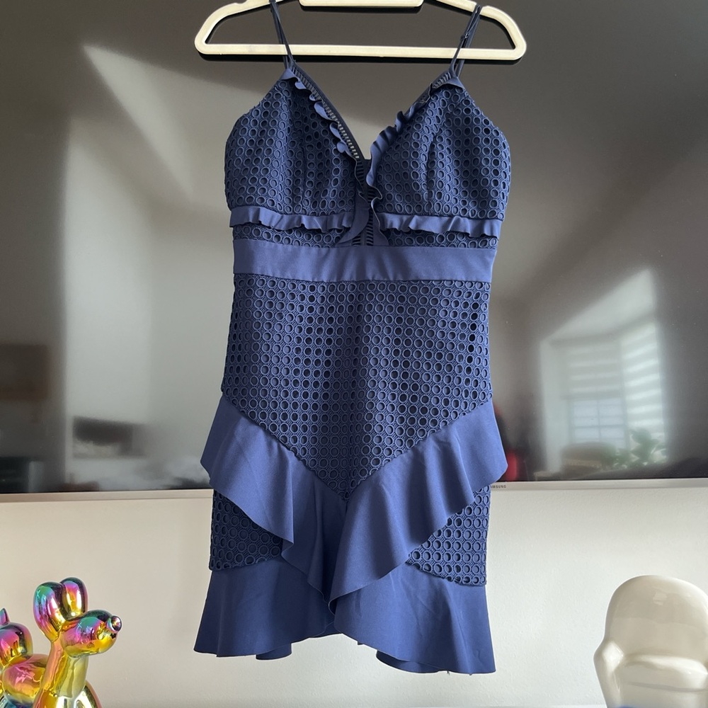 Bardot Navy Ruffle Mini Dress